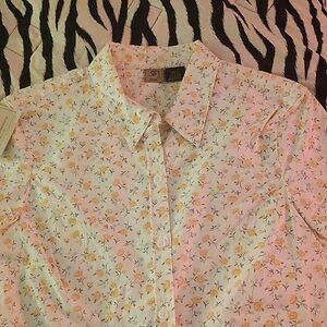 Rafaella Cotton 2 Piece Yellow Flowered Short Sleeve Capri Pant Set